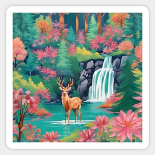 Deer in an autumn forest with waterfall Sticker